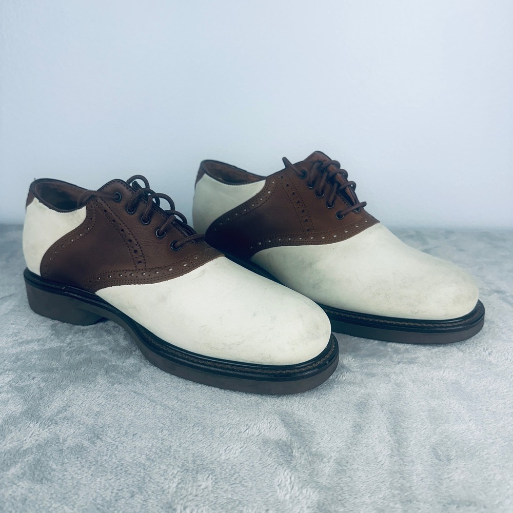 Johnston & Murphy Saddle Shoes Brown White Leather Oxford 9.5 M Made in Italy